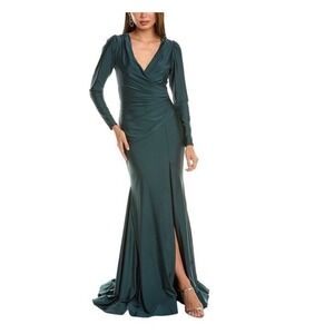 CYNTHIA & SAHAR Draped Dress Size XS evergreen prom formal luxe satin mermaid